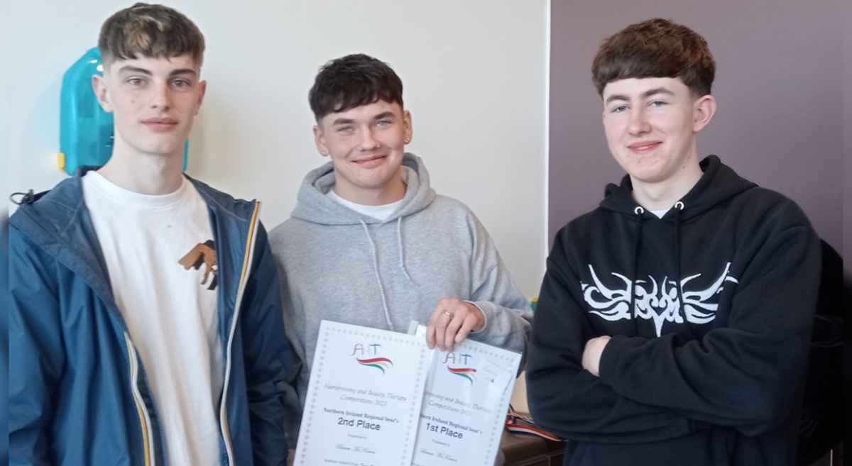 SERC Level 3 Barbering students Isaac Martin, Blaine McKeown, and Louis Allen (L-R))